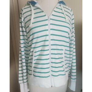 H19  Cocoa green and white striped hoodie